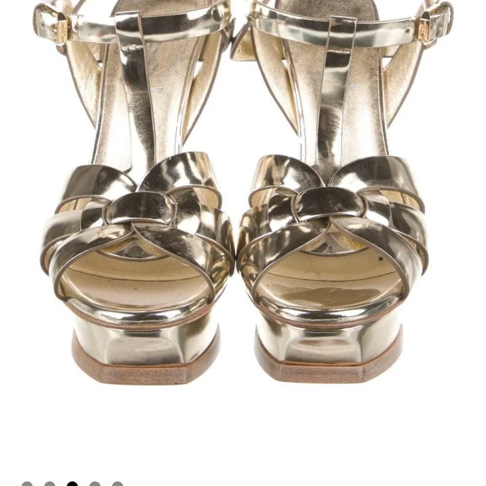 Yves Saint Laurent Shiny Gold Strappy Heels - Picture 3 of 6